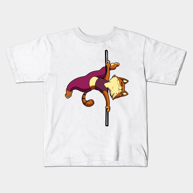 Cat on pole dance pole - Pole Fitness Kids T-Shirt by Modern Medieval Design
